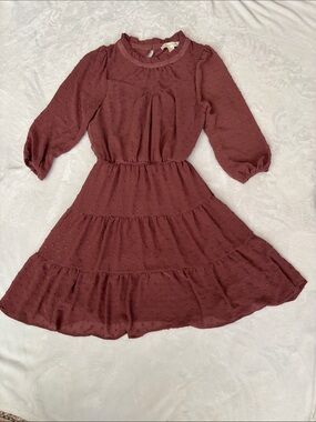 Monteau Mauve Pink Swiss Dot Ruffle Blouse